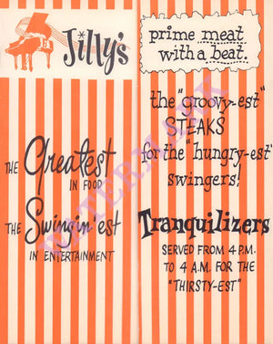 Jilly's, New York 1960s Menu Art