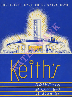 Keith's Drive-in. San Diego, 1940s Menu Art