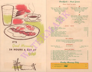 Kelly's Drive-In, Honolulu 1950s Breakfast Menu
