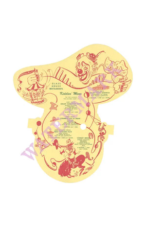 Kid's Menu Glass House Restaurant 1950s