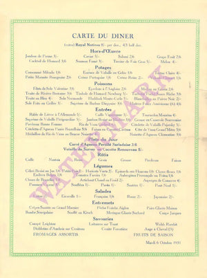 Kit Kat Club, London 1931 Menu