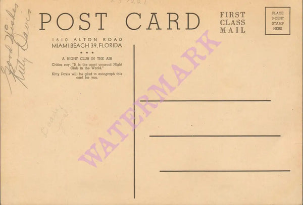 Kitty Davis Air-Liner Miami Beach 1940s Vintage Americana Menus