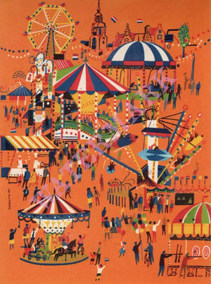 KLM, Artist's Impression Of A Dutch Fairground - Jo Klingers, 1955 Menu Arm