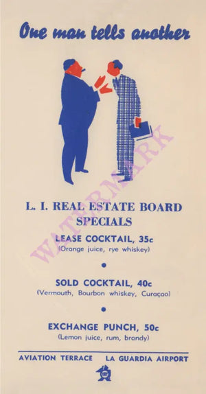 L.I. Real Estate Board Specials (Cocktails) Menu Art