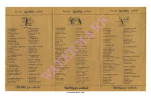 La Cucaracha Cocktail Club, Mexico City, 1930s Menu