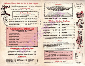 La Paloma, Los Angeles 1960s Menu