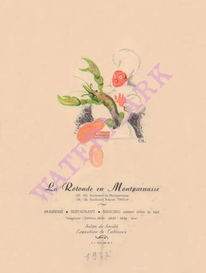 La Rotonde, Paris 1927 Menu Art