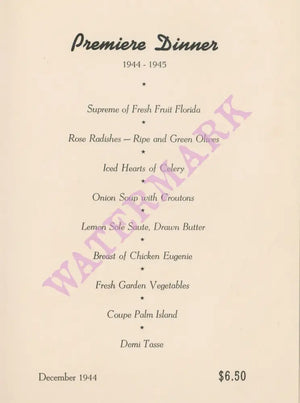 Latin Quarter, Miami Beach 1944/45 Menu
