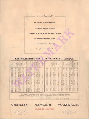 Le Coq Hardi, Bougival, France 1950s Menu 
