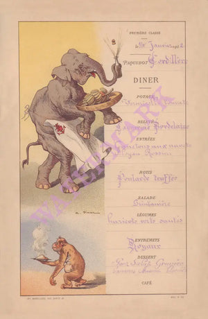 Le Paquebot Cordillere 1902 (Elephant) Menu Art by Auguste Vimar | Vintage Menu Art - dinner menu