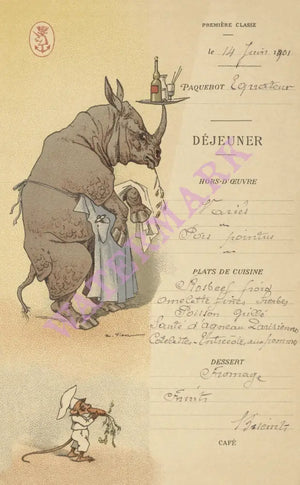 Le Paquebot Équateur, 1901 Menu Art Auguste Vimar
