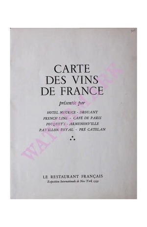 Le Restaurant Francais Wine List, New York World’s Fair 1939