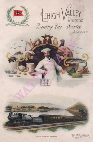 Lehigh Valley Railroad Black Diamond Express Circa 1910 Menu Art