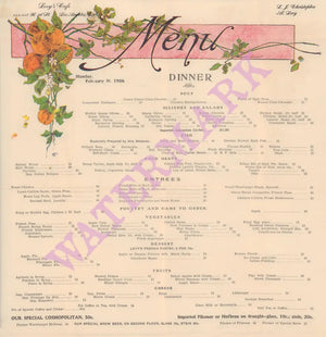 Al Levy's Cafe, Los Angeles 1906 Menu 