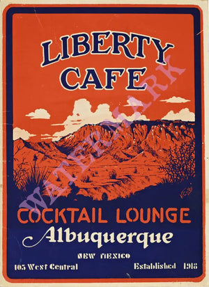 Liberty Cafe Albuquerque Vintage Menu 1946 menu art