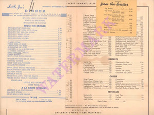Little Joe's, Los Angeles 1955 Menu