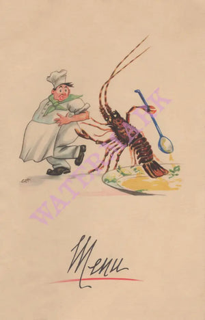 Lobster & Chef, Rouen,  France 1954 | Vintage Menu Art - cover
