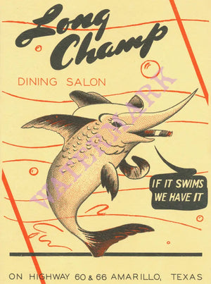 Long Champ Dining Salon, Amarillo, Texas, 1948 Menu Art