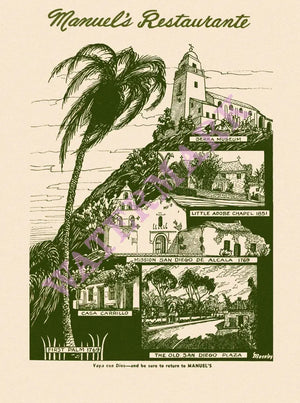 Manuel's, San Diego 1960s Menu Art