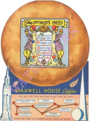 Mayflower Donuts Optimist’s Creed Rear Cover World’s Fairs 1939 Vintage Americana Menus