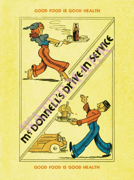 McDonnell's Drive-in, Los Angeles, 1940s Menu Art