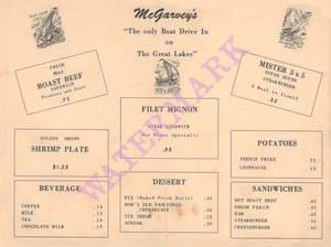 McGarvey’s Vermilion OH 1930s Vintage Americana Menus