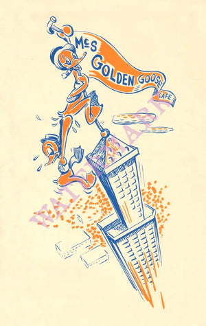 MC's Golden Goose Cafe, Smith Tower, Seattle 1940s Menu Art
