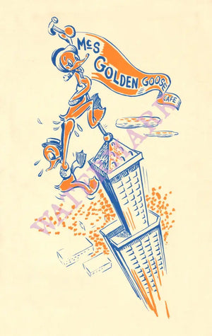 MC's Golden Goose Cafe, Smith Tower, Seattle 1940s Menu Art