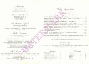 Mercedes Room, Bahia Resort Hotel, San Diego 1980s Menu