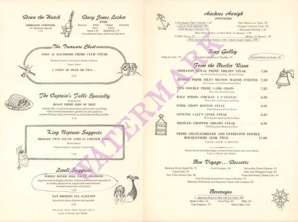 Mermaid Room, Park Sheraton International Hotel 1970 Menu