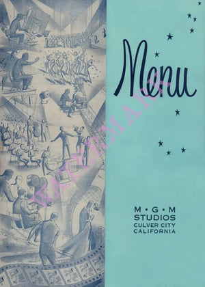 MGM Studio Menu, Culver City 1958 Menu Art