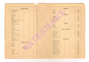 Midland Hotel, Birmingham England 1925s Cocktail Menu