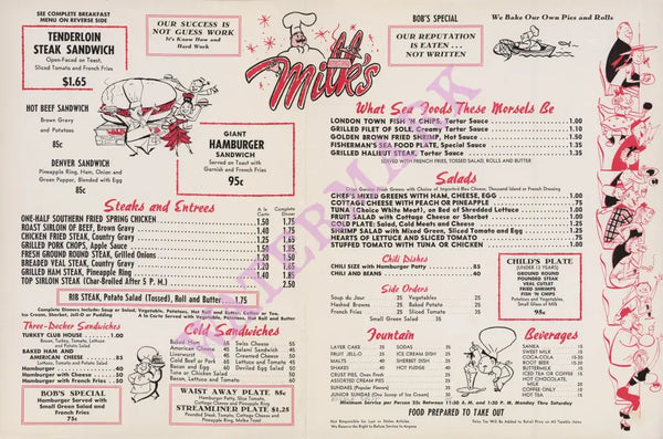 Milk's, Las Vegas 1950s/1960s | Vintage Menu Art - food menu