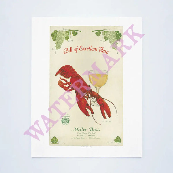 Miller Bros. Baltimore, 1942 Vintage Menu