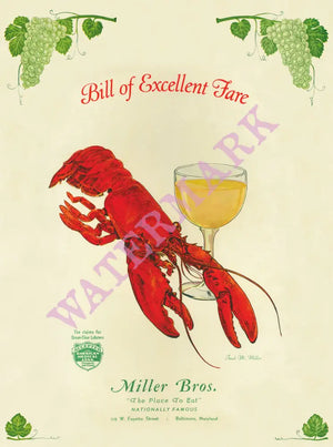 Miller Bros. Baltimore, 1942 Menu Art