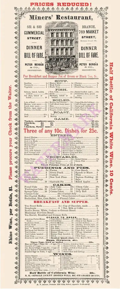 Miner's Restaurant San Francisco 1875 Henry B. Voigt