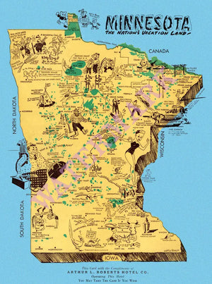 Minnesota, "The Nation's Vacationland", Naniboujou Superior Lodge, Lake Superior 1948 Menu Art by Martin Fowler