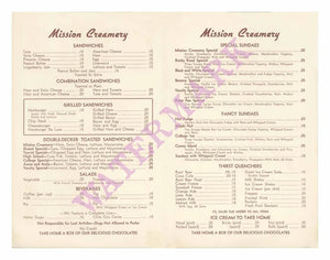 Mission Creamery San Francisco 1950s Menu