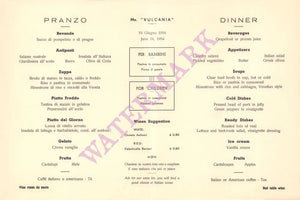 MN Vulcania, La Riviera Ligure - Lavagna 1954 Dinner Menu