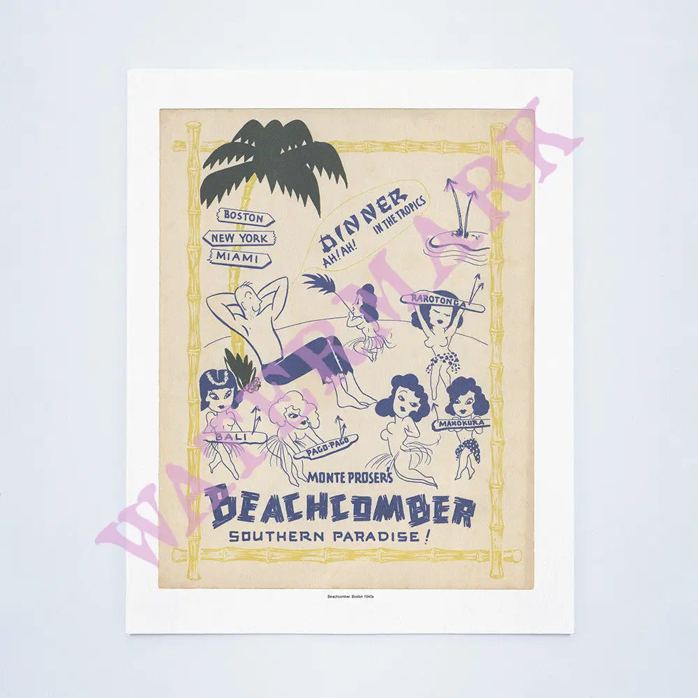 Monte Proser's Beachcomber, Boston, 1940s Vintage Menu Art