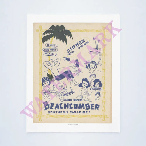 Monte Proser's Beachcomber, Boston, 1940s Vintage Menu Art