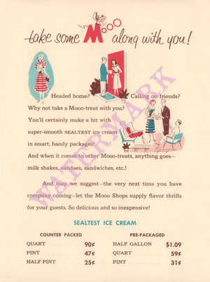 Moo Shops, USA 1950s Take away menu