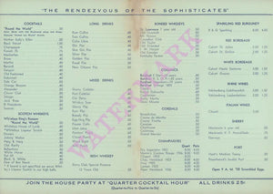 Mother Kelly's, Miami Beach 1936 Menu