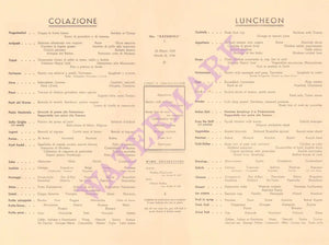 Motonave Saturnia, Capri 1956 Menu