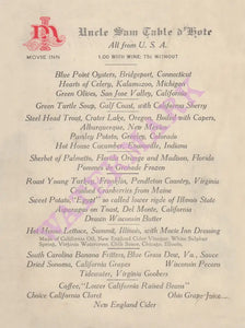 Movie Inn, Chicago 1910s Uncle Sam menu