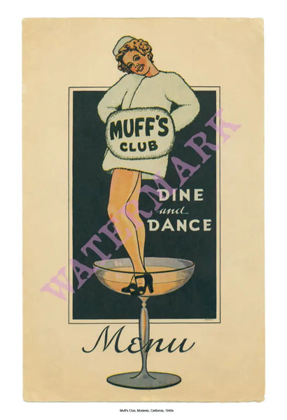 Muff's Club California 1940s Vintage Menu 