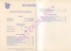 Mystic Motor Inn, Mystic 1970s Menu