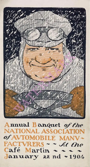 National Association of Automobile Manufacturers, Café Martin, New York 1904 Menu Art