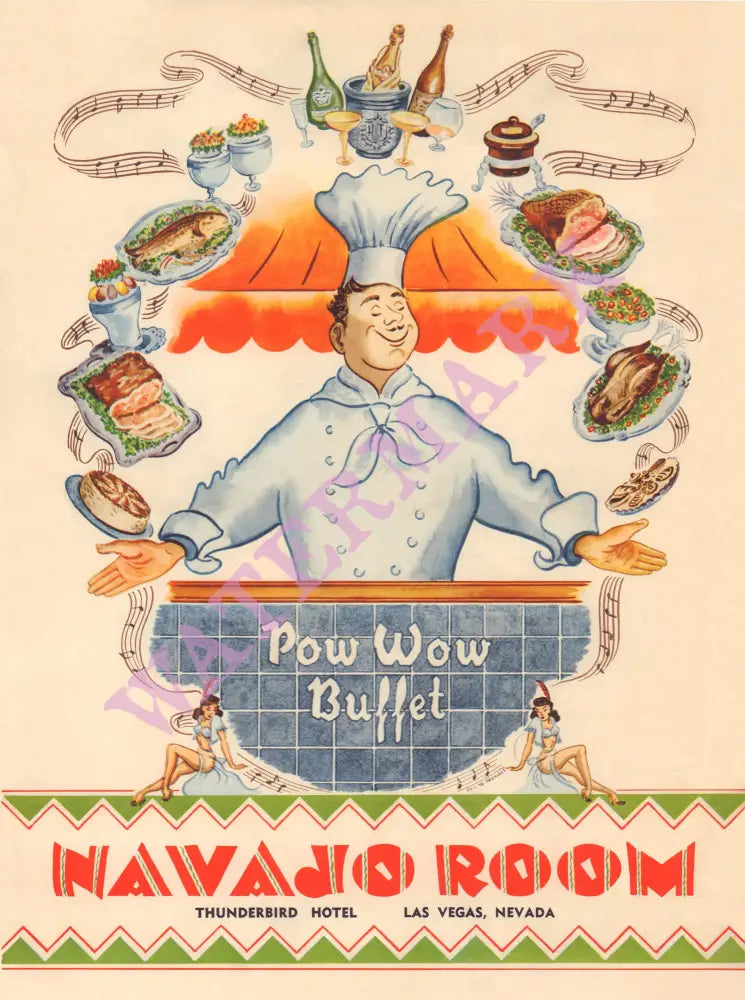 Navajo Room, Thunderbird Hotel Las Vegas 1950s Menu Art