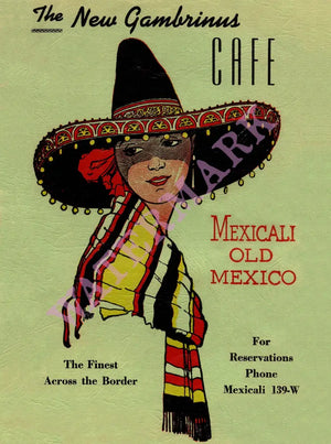 New Café Gambrinus, Mexicali 1933/34 Menu Art